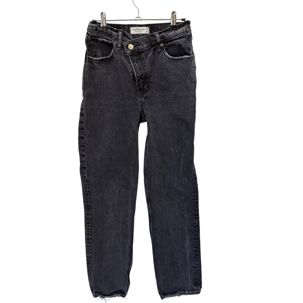 Abercrombie & Fitch Straight Jeans Womens 27/4 Black Good Criss Cross High Rise